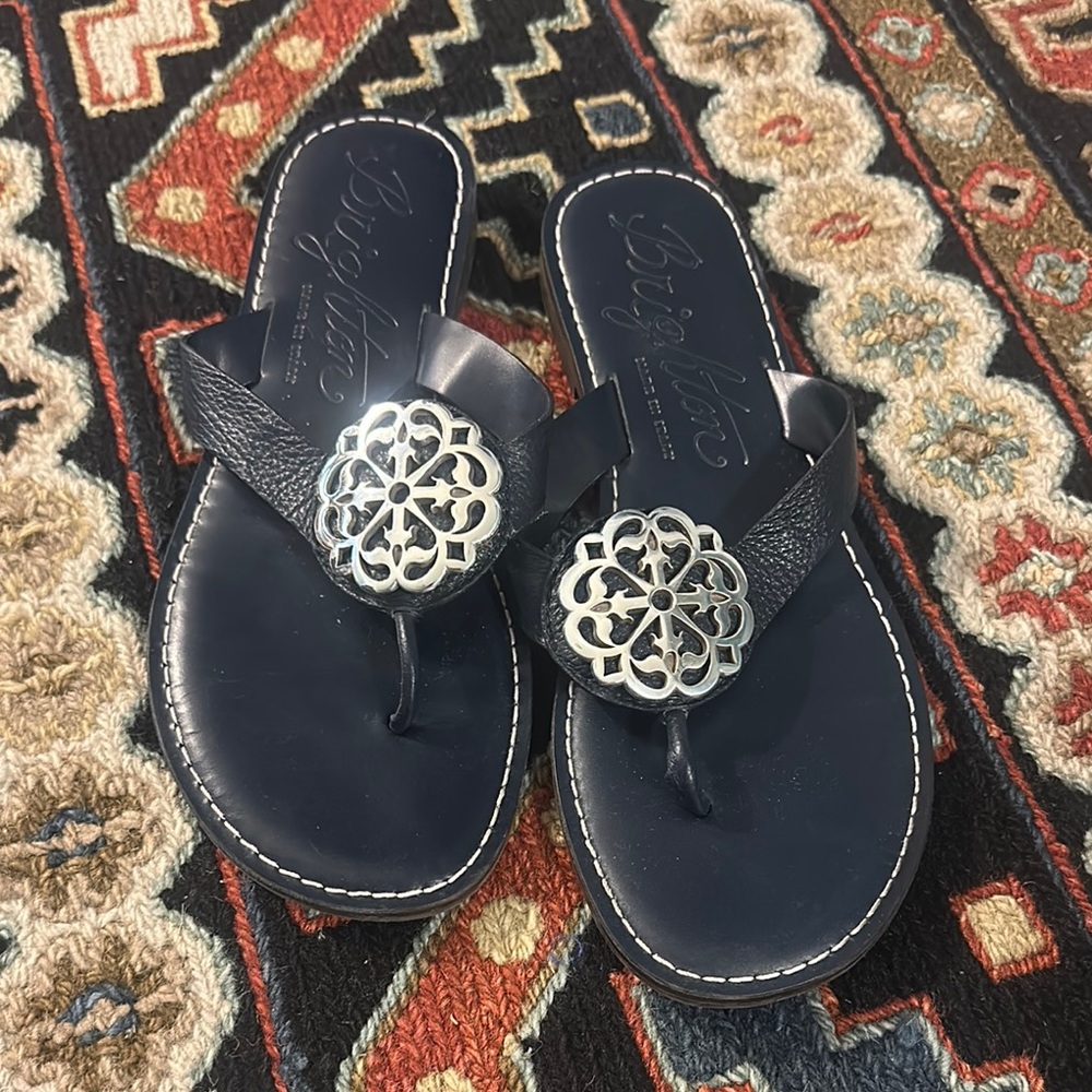 Brighton Alice Navy Sandals with Elegant Medallion